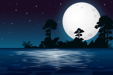A Full Moon Night at the Lake
