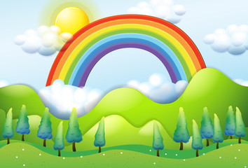 Beautiful Green Mountain and Rainbow