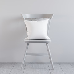 Blank white soft square pillow in the interior, 3D render