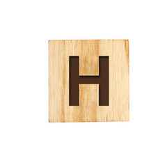 Letter HEnglish alphabet on a wooden cube.