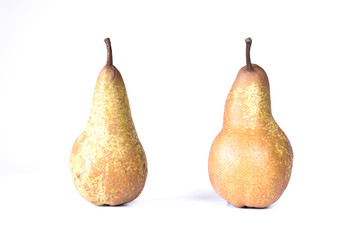 Two large pears. Pears in a row. Pears are standing.