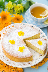Italian sweet cake Torta Margherita with icing sugar