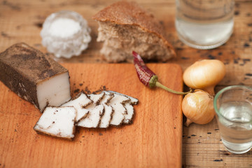 Salted pork lard (salo) with rye bread
