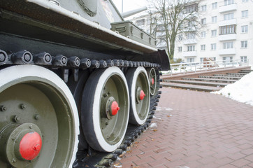 Fototapeta na wymiar military monuments in the tanks in winter
