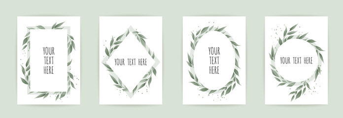 set botanic card with wild flowers, leaves. Floral poster, invite.