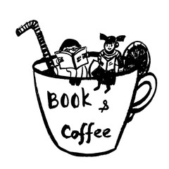 drawing of a fantastic picture, little girl and boy reading books sitting in a coffee cup, sketch, hand-drawn comic vector illustration