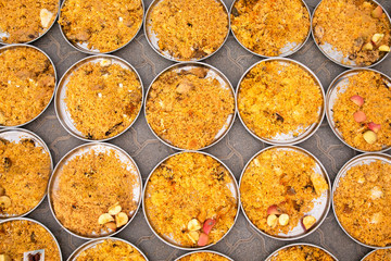 Birjani plates waiting to be distributed as part of charity.