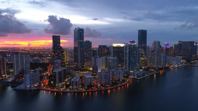 Aerial establishing shot Brickell Bay Drive Miami Florida 4k