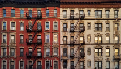 Fototapeta na wymiar New York City building wall of windows background pattern texture