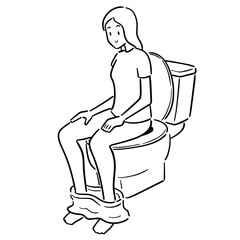 vector of woman using flush toilet