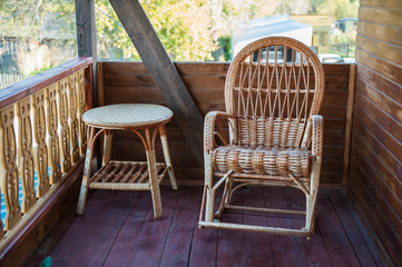 Fototapeta na wymiar decoration and wood furniture in rustic veranda