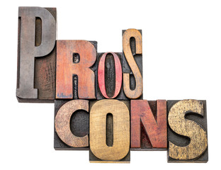 pros and cons word abstract in wood type