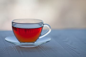 A cup of tea on the table with copy space