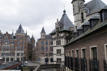 Obraz premium Elegant architecture on buildings by the Het Steen Castle, Antwerp, Belgium