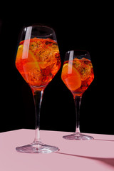 Spritz veneziano, IBA cocktail in a calix on a table, pop graphic style