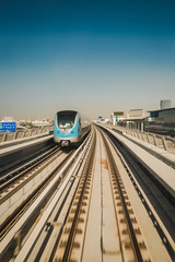 Metro Riding Through Downtown Dubai