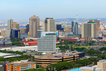 Aerial view of Durban's city center from a rooftop situated on the 