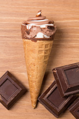 ice cream and pieces of dark chocolate