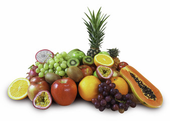 Fresh fruits isolated on white background with clipping path