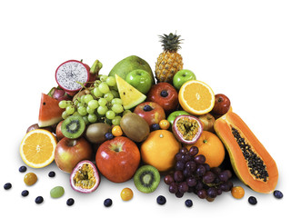 Fresh fruits isolated on white background.