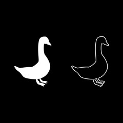 Goose icon set white color illustration flat style simple image