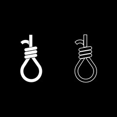 Gallows with rope noose icon set white color illustration flat style simple image