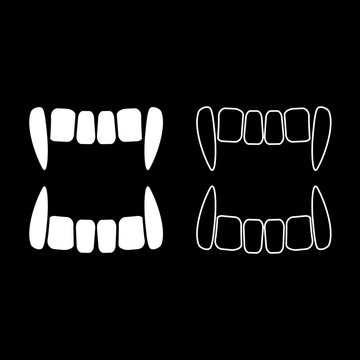 Vampire's teeths icon set white color illustration flat style simple image