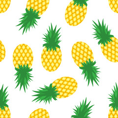Pineapples and slices of pineapples on white background. Tropical fruit pattern. Vector illustration