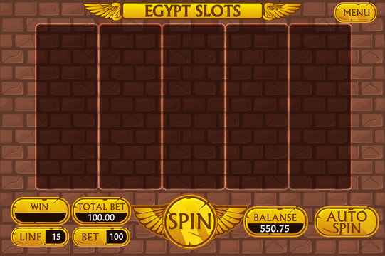 Egyptian background main interface and buttons for casino slot machine game
