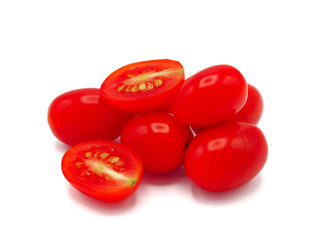 Fresh grape or cherry tomato on white background.
