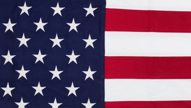 Cloth flag of United States of America in overhead view