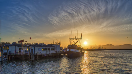 Port view at sunset from San Francisco Fisherman's Wharf