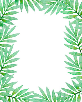 Floral frame with green watercolor branch
