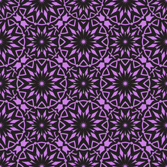 Vector Seamless Purple Floral Mandala Pattern.