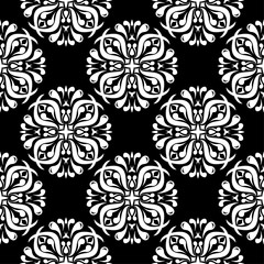 White floral seamless pattern on black background