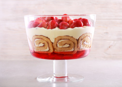 Layered sweet dessert trifle cake