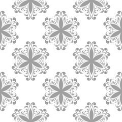 Gray floral ornament on white background. Seamless pattern