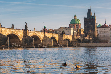 Prag an der Moldau mit Karlsbrücke und Dom in Tschechien