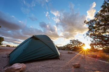 Tent in the camping of Canyonlands National park in Utah, USA