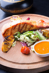 Grilled salmon steak