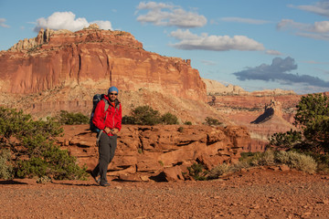 Hiker in Capitol reef National park in Utah, USA