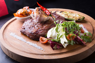 Prepared beef rib eye steak