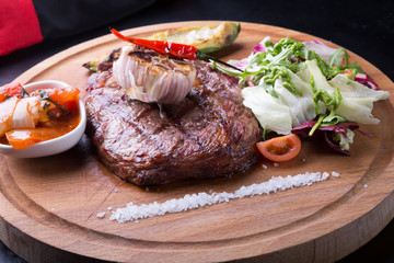 Prepared beef rib eye steak