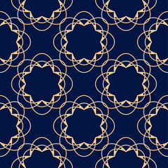 Golden blue floral seamless pattern