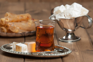 Turkish Delight. Hot Tea. Persimmon. Silver Dish.