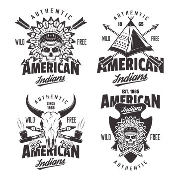 American indians set of four vintage emblems