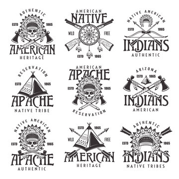 Native american indians emblems isolated on white