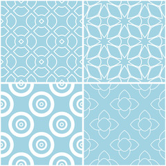 Geometric patterns. Set of blue and white seamless backgrounds