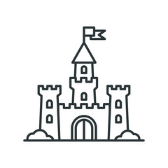 Castle tower icon. Medieval castle with fortified wall and towers