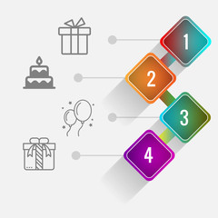 Birthday and party infographic with icon 4 step, for presentatio